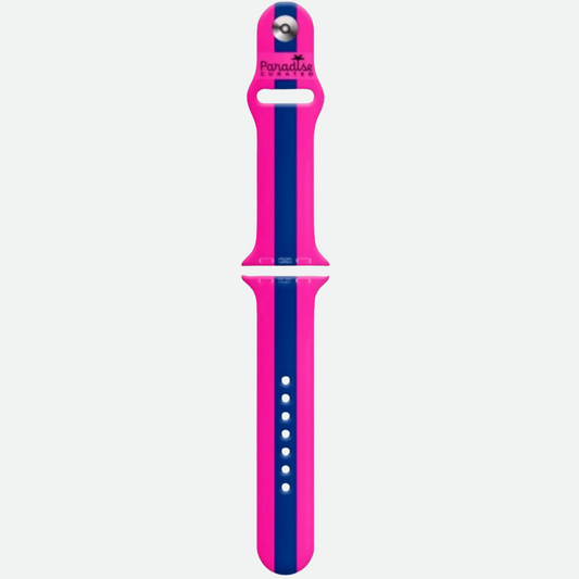 Apple Watch Pink & Purple band. Bold & colorful by Paradise Curated. Inspired by Lilly Pulitzer prints. Small/Medium and Medium/Large sizes available. Fits Series 1–9 & SE.