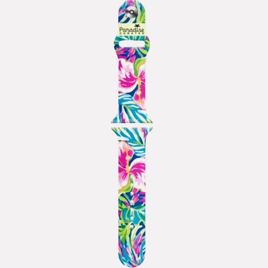 Apple Watch Tommy-Bahama band. Bold & colorful by Paradise Curated. Inspired by Lilly Pulitzer prints. Small/Medium and Medium/Large sizes available. Fits Series 1–9 & SE.