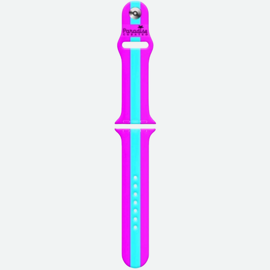 Apple Watch Purple & Teal band. Bold & colorful by Paradise Curated. Inspired by Lilly Pulitzer prints. Small/Medium and Medium/Large sizes available. Fits Series 1–9 & SE.