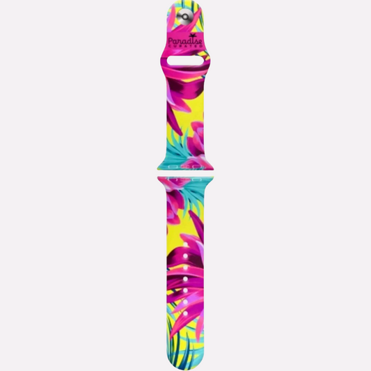 Apple Watch Rio band. Bold & colorful by Paradise Curated. Inspired by Lilly Pulitzer prints. Small/Medium and Medium/Large sizes available. Fits Series 1–9 & SE.